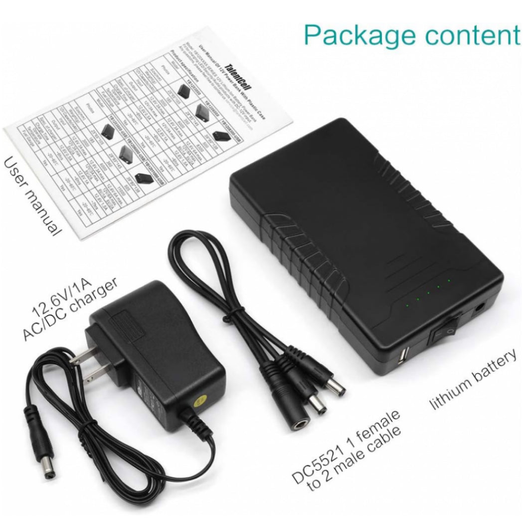 Batería de 12 V y 6000 mAh con salida de CC para tiras de LED y cámaras CCTV con cargador