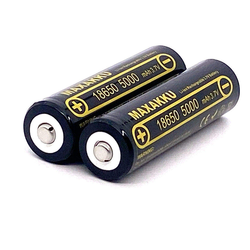 Lot de 2 batteries rechargeables 18650 3,7 V 5000 mAh pour lampe de poche LED grande capacité