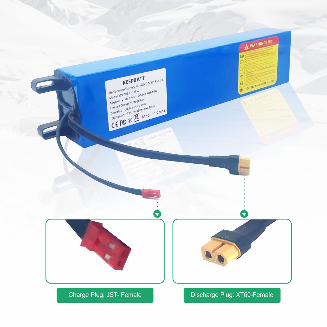 KEEPBATT 36V 10S3P 10.5Ah 交換バッテリー(18650 電池) 電動スクータ AOVO M365 Pro Elite 用 JST+XT30