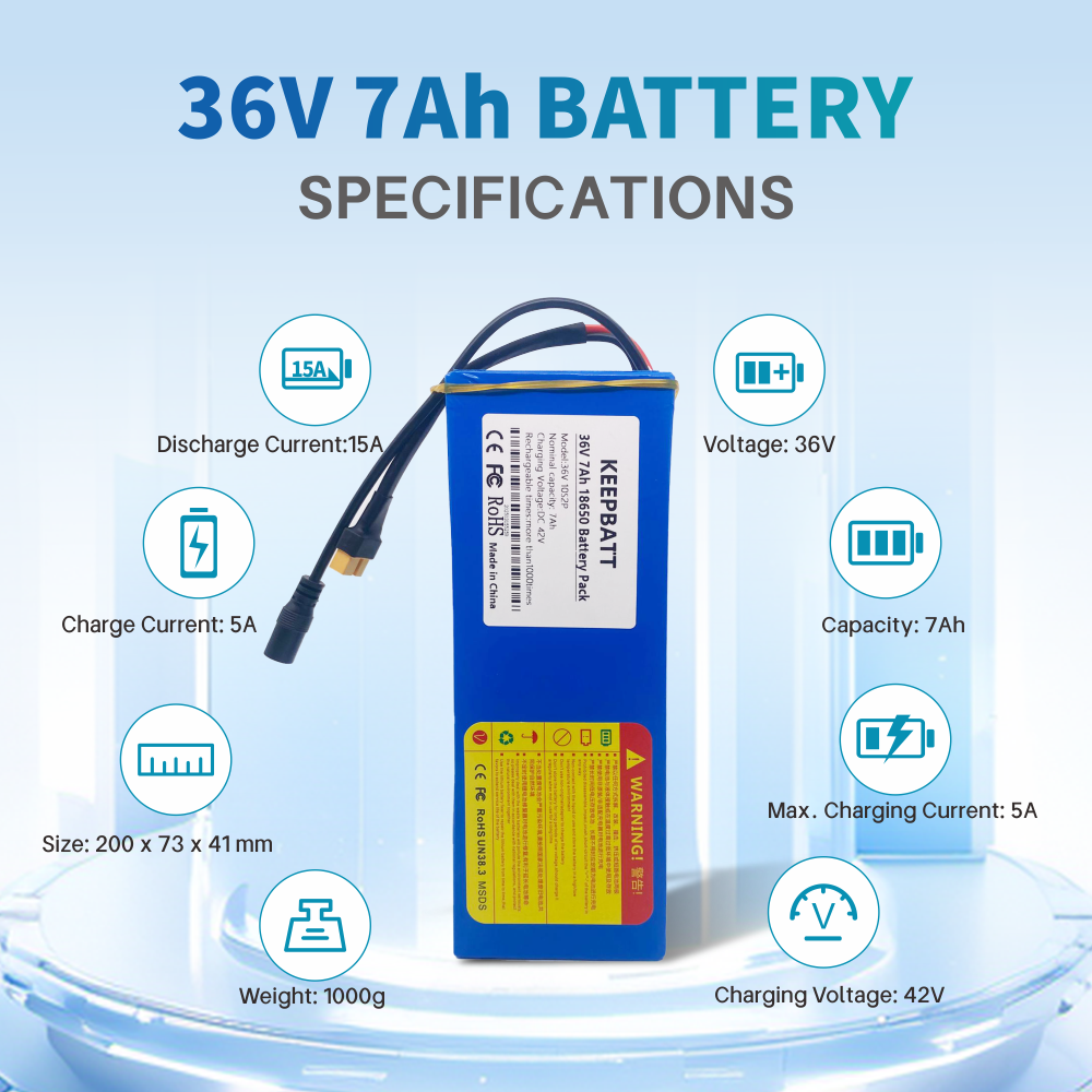 36V 10S2P 7Ah 450Watt 18650 Lithium-Ion Battery Suitable for Skateboard and Electric Bike with XT60 Connector