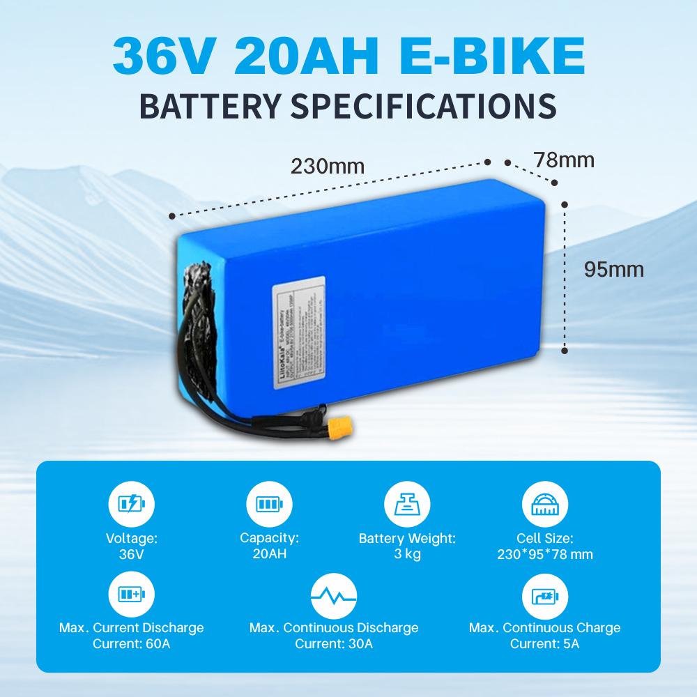 Batterie au lithium 36V Batterie de vélo électrique 36V 20AH Batterie de scooter 36V 20ah 1000W avec chargeur 30A BMS 42V 2A