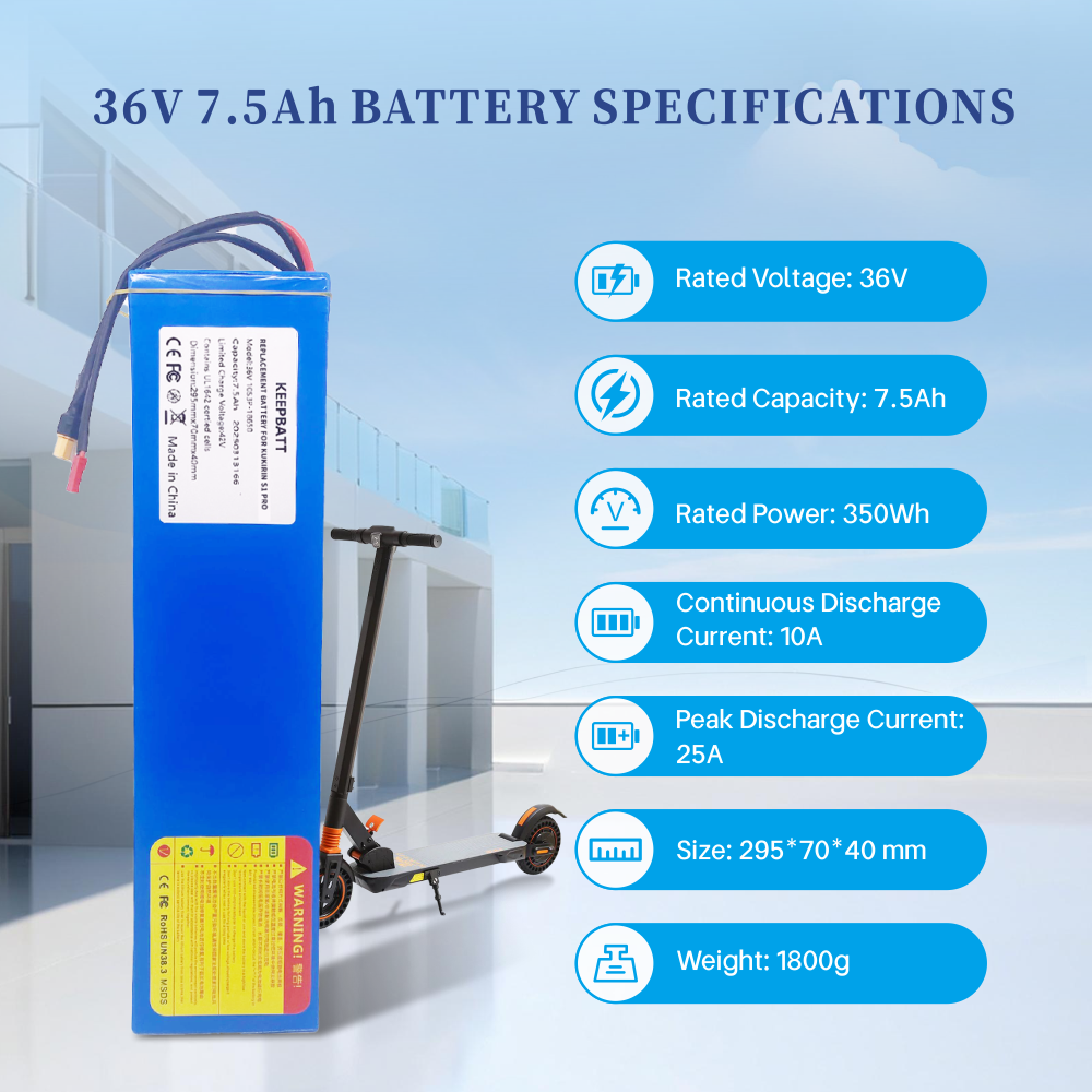 KEEPBATT 36V 7.5Ah 충전식 배터리 팩, KUGOO Kirin S1 Pro 전동 스쿠터용
