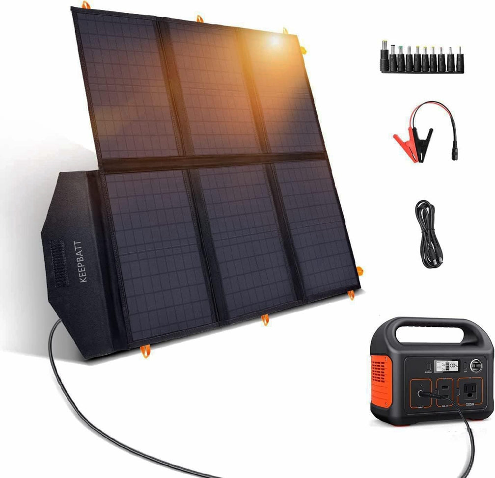 Cargador de paneles solares portátil plegable impermeable de 60 W de KEEPBATT con carga rápida QC3.0 USB-A PD3.0 USB-C Salida de CC, generador solar