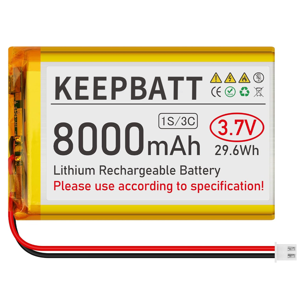 3.7V 8000mAh 126090 LiPo Battery Rechargeable 1S 3C with Dual PCB Micro JST PH 2.54 Plug for GPS Drone Multiple Device