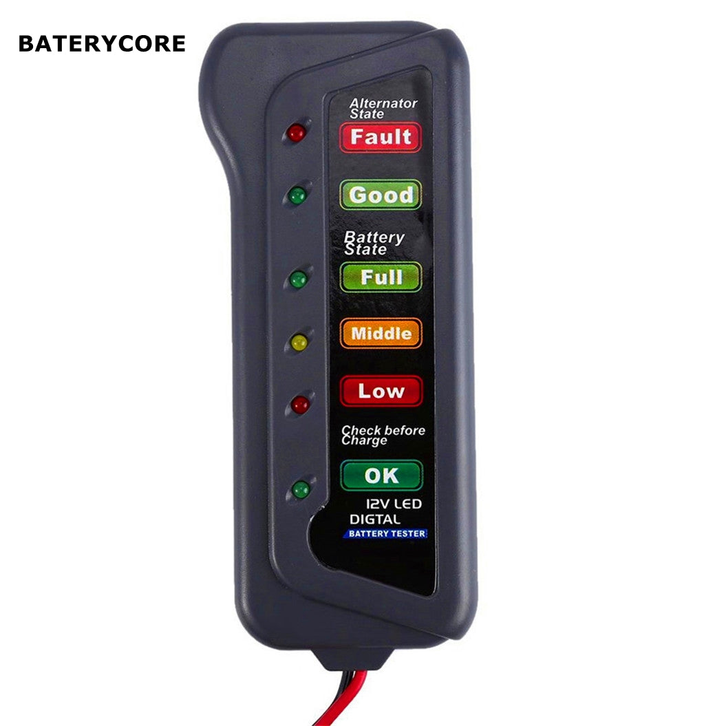 BATERYCORE Digitale Accu- en Dynamo Tester – 12V Diagnoseapparaat met 6 LED's voor Auto en Vrachtwagen