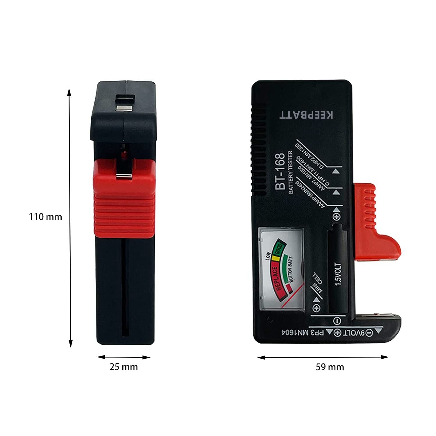 KEEPBATT Universal Battery Tester Checker for AAA AA C D 9V 1.5V Button Cell Batteries