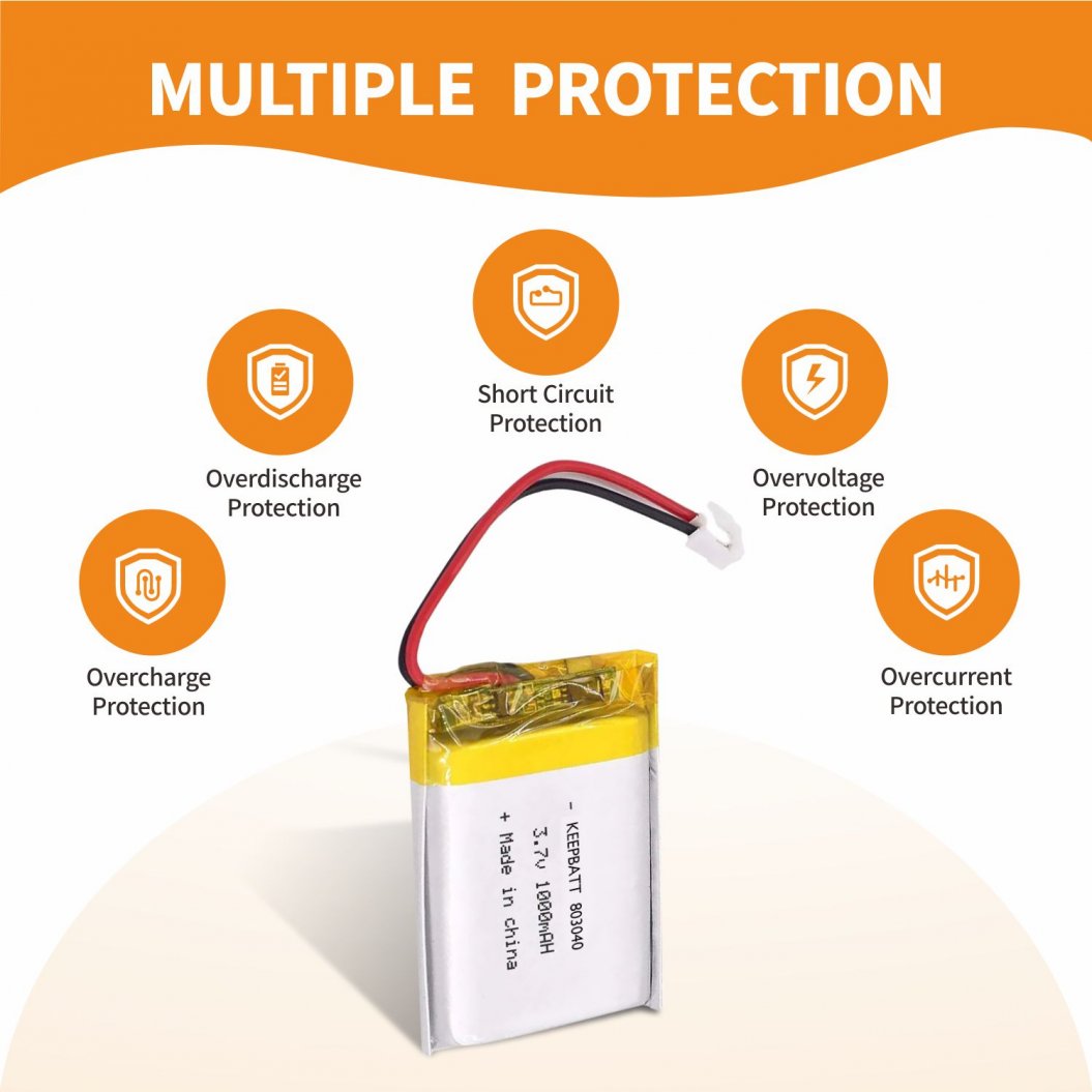 Batería Li-Polímero Recargable KB-LP 803040 3.7V 1000mAh para GPS