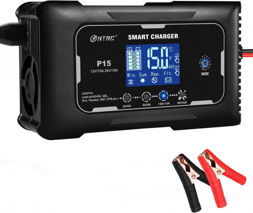 LiFePO4 充電器 15 アンペア 完全自動スマート充電器、12V と 24V 電池充電器、12V/15A 24V/10A 鉛蓄電池(AGM/Gel/SLA)/