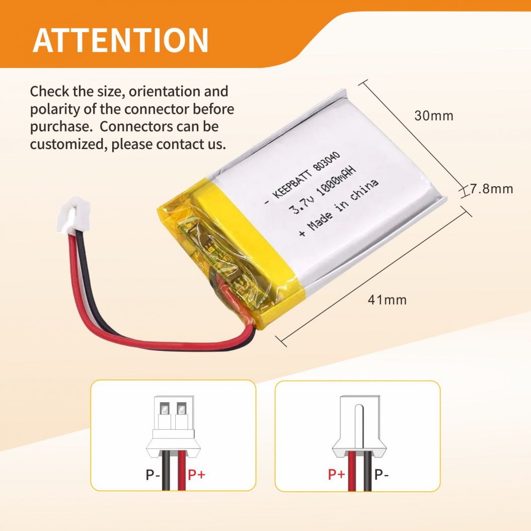 Batería Li-Polímero Recargable KB-LP 803040 3.7V 1000mAh para GPS