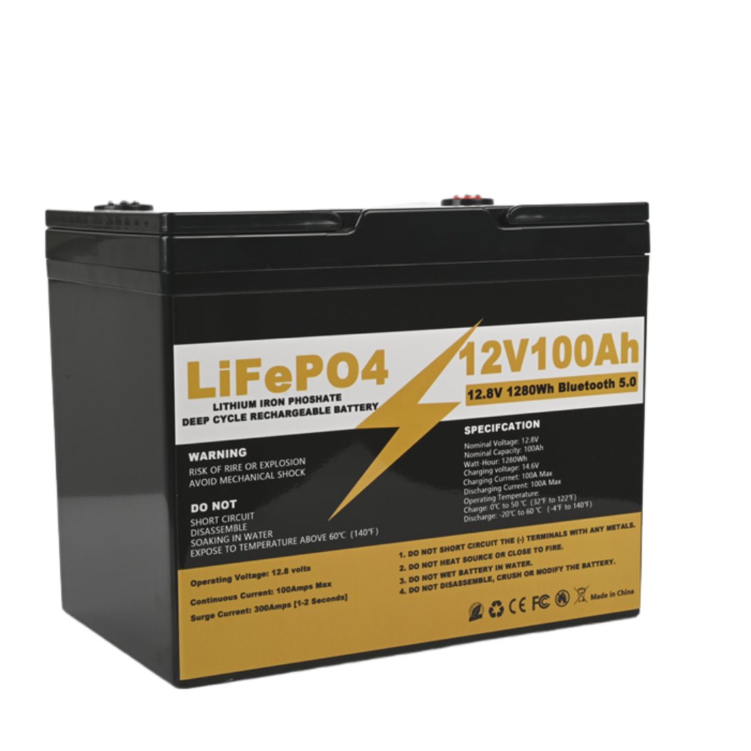 12V 100Ah LiFePO4 배터리 (Bluetooth BMS 포함, 12.8V 에너지 저장 배터리 팩, 보트 및 RV용)