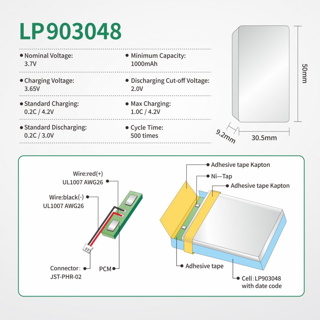 KB-LP 903048 Lipo 3.7V 1000mAh Bateria de Polímero de Lítio para Helicóptero RC