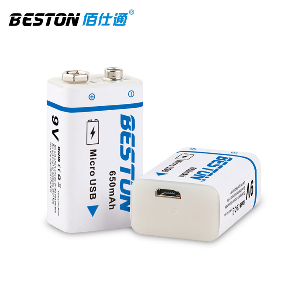 Batería recargable de iones de litio BESTON de 9 V y 650 mAh con puerto USB de alta calidad para multímetros e instrumentos electrónicos