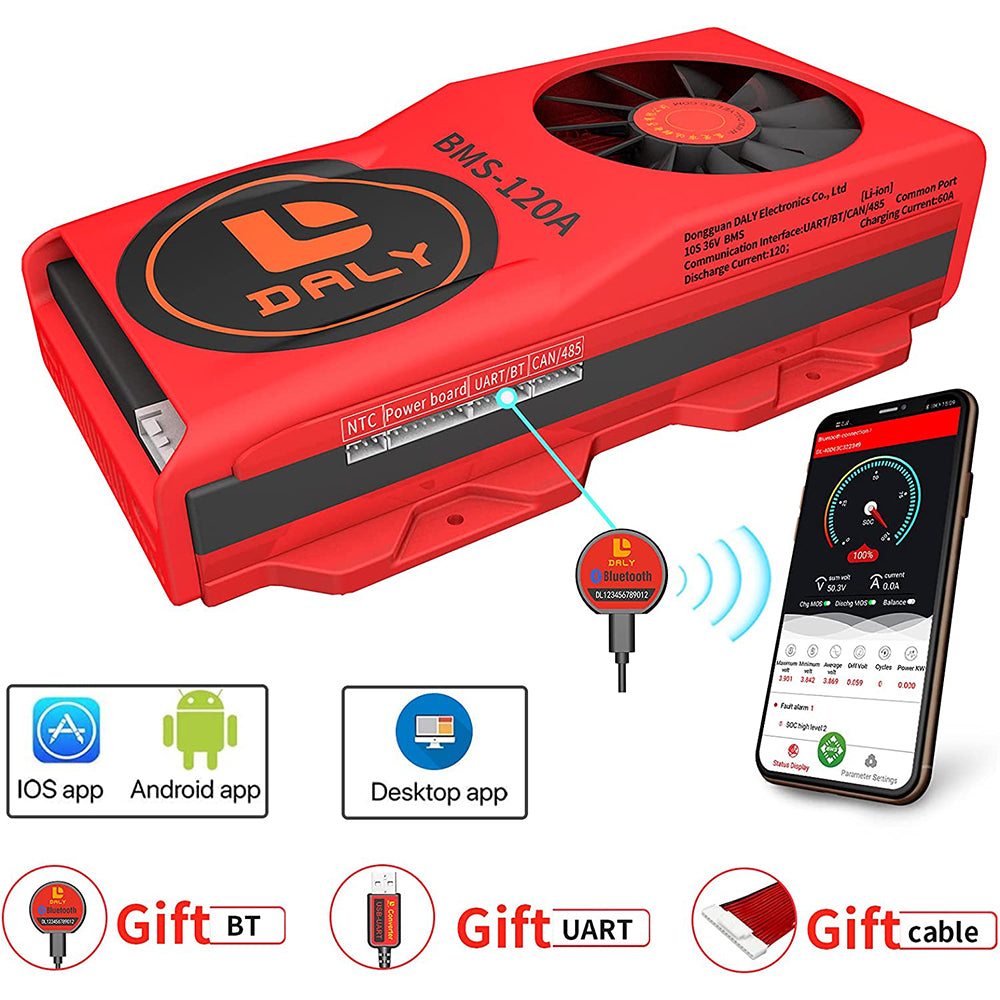 Daly smart bms Li-ion 10S 36V 120A bluetooth BMS FAN board 50 120 209