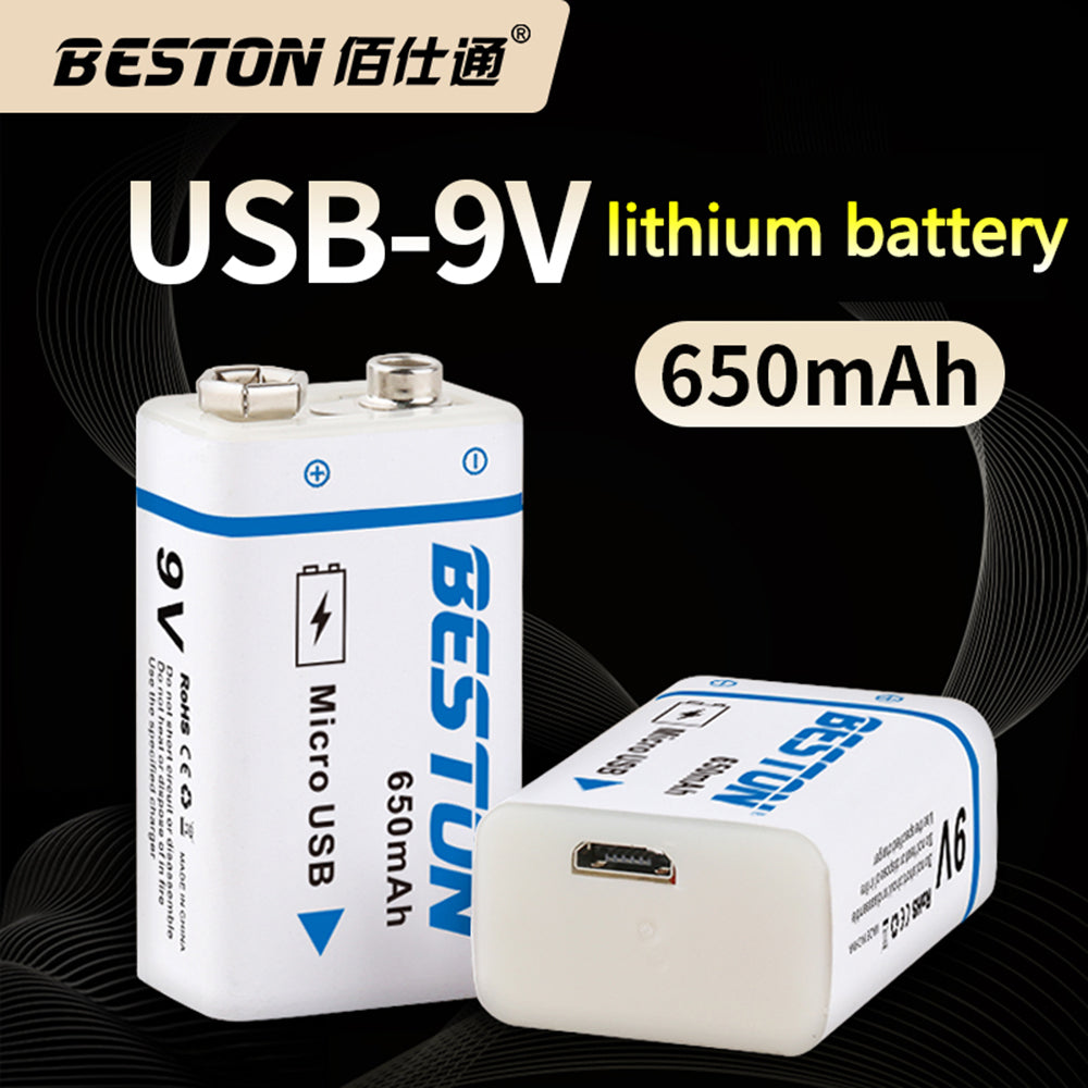 Batería recargable de iones de litio BESTON de 9 V y 650 mAh con puerto USB de alta calidad para multímetros e instrumentos electrónicos