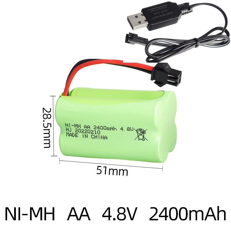 Bateria Recargável 4.8V 2400mAh AA NiMH com Cargador USB para Brinquedos de Controle Remoto