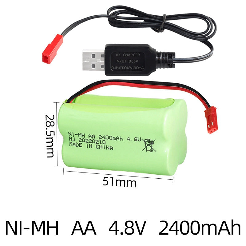 Bateria Recargável 4.8V 2400mAh AA NiMH com Cargador USB para Brinquedos de Controle Remoto
