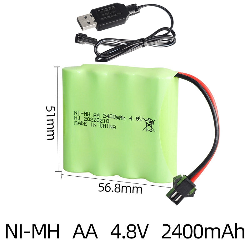 Bateria Recargável 4.8V 2400mAh AA NiMH com Cargador USB para Brinquedos de Controle Remoto