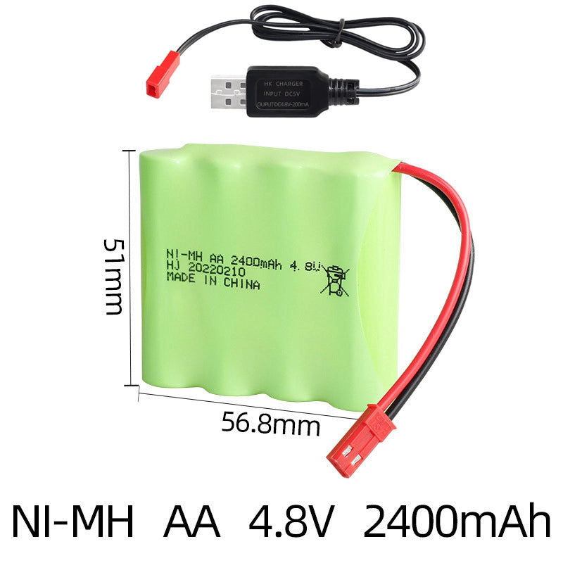 Bateria Recargável 4.8V 2400mAh AA NiMH com Cargador USB para Brinquedos de Controle Remoto