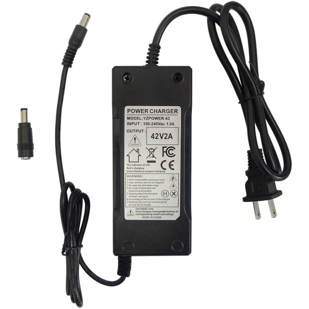 충전기 전원 어댑터 42V 2A - 36V 8Ah-15Ah 리튬 이온 배터리 팩용, DC 5.5 x 2.5mm 및 5.5 x 2.1mm 포함