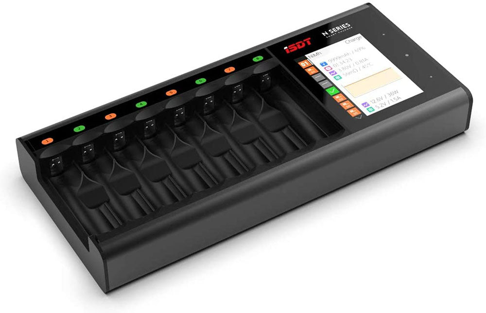 ISDT N8 バッテリー充電器 - LCD 表示付き急速充電器、8 個のバッテリー(NI - MH、NI - Cd、AA、AAA、Li - lon、LiHv、LiFePO4、エネループ、パナソニック、ヴァルタ、アンスマンバッテリー用)