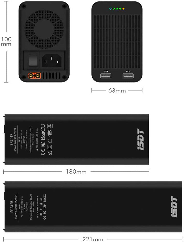 SP2417 ISDT BattGo 400W 17A Power Adapter Intelligent Power Station Connectors for Travel Camping for LiPo Li-ion NiMH Nicd Battery