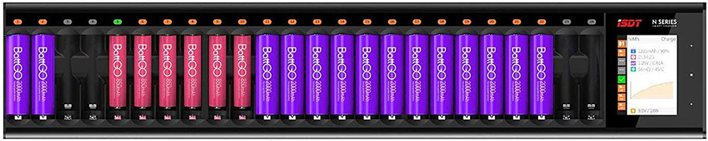 Chargeur de batterie ISDT N24 Chargeur de batterie Affichage LCD universel Chargeur rapide Chargeur pour 24 piles AA AAA Li-lon LiHv NI-MH NI-Cd LiFePO4 Eneloop