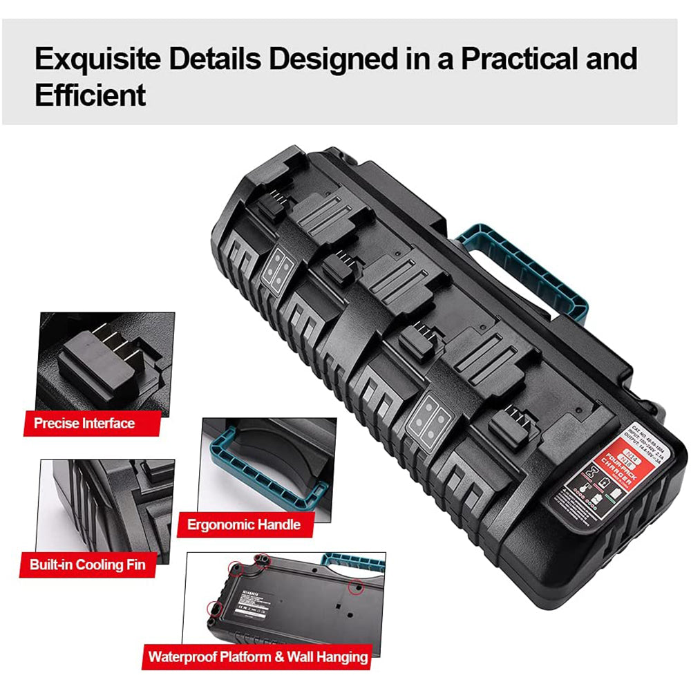 4-Poorts M18 Snelle Oplader voor Milwaukee 18V XC Lithium Ion Batterij 48-59-1804