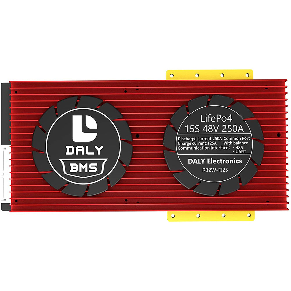 Daly Smart BMS LiFePO4 15S 48V 250A com Bluetooth e Ventilador (Modelo 52 130 235)