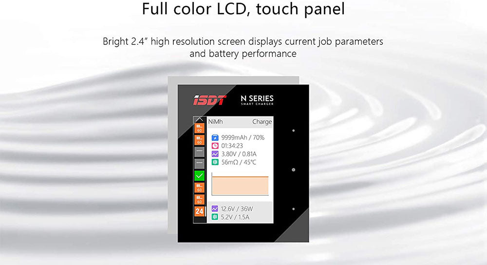 Chargeur de batterie ISDT N24 Chargeur de batterie Affichage LCD universel Chargeur rapide Chargeur pour 24 piles AA AAA Li-lon LiHv NI-MH NI-Cd LiFePO4 Eneloop