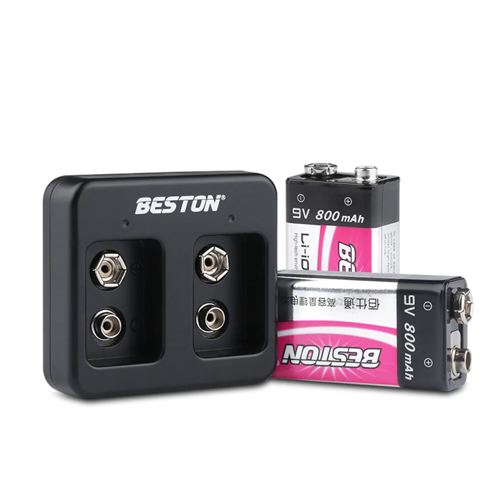 9V BESTON 2 Bay Smart Rechargeable LI-ion Lithium Charger Plus 9V 800mAh Battery Kits
