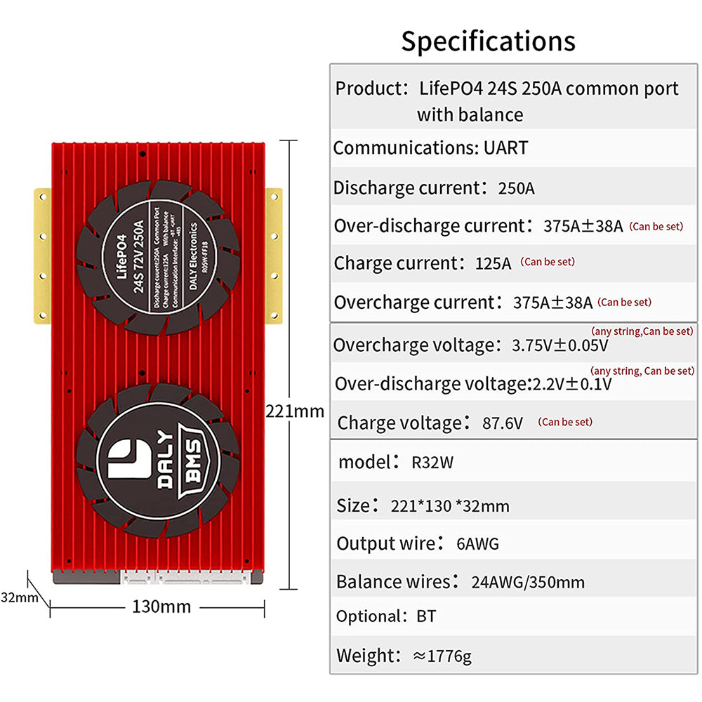Daly Smart BMS LifePO4 24S 72V 250A Bluetooth BMS Board 32130221