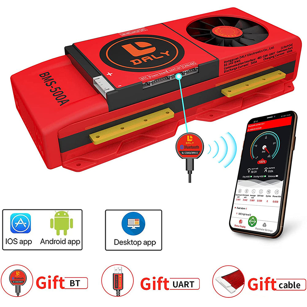 Daly smart bms Lifepo4 8S 24V 500A bluetooth BMS FAN board 52 130 257