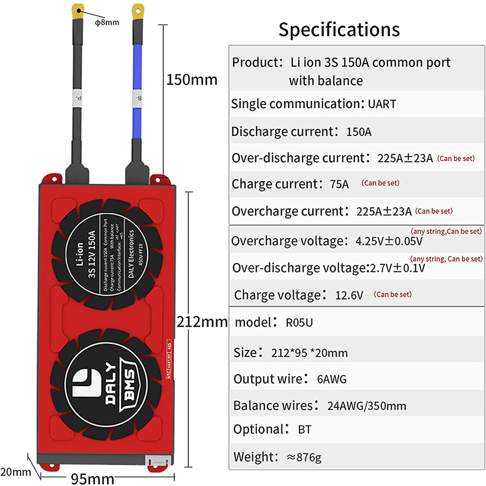Daly Smart BMS Li-ion 3S 12V 150A Bluetooth BMS Board