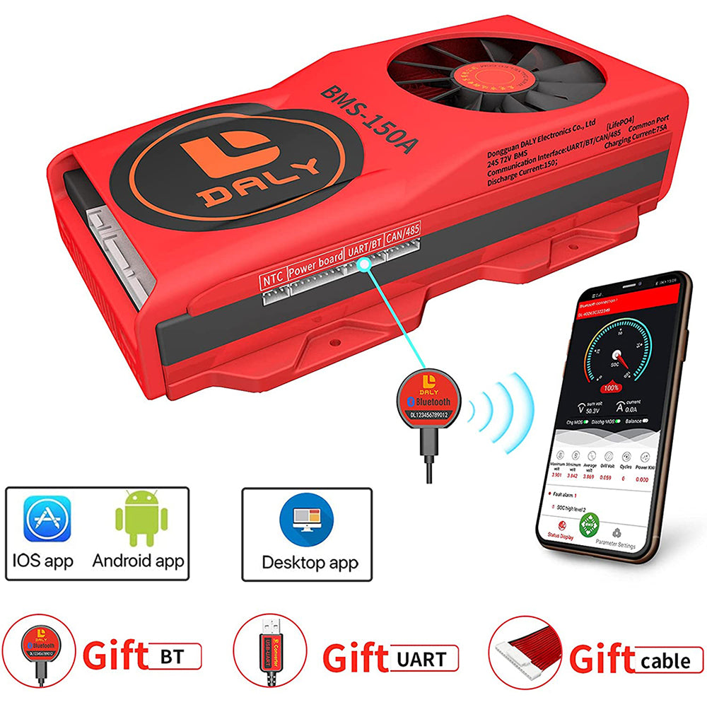 Daly Smart BMS LifePO4 24S 72V 150A Bluetooth BMS FAN Board 50 120 209