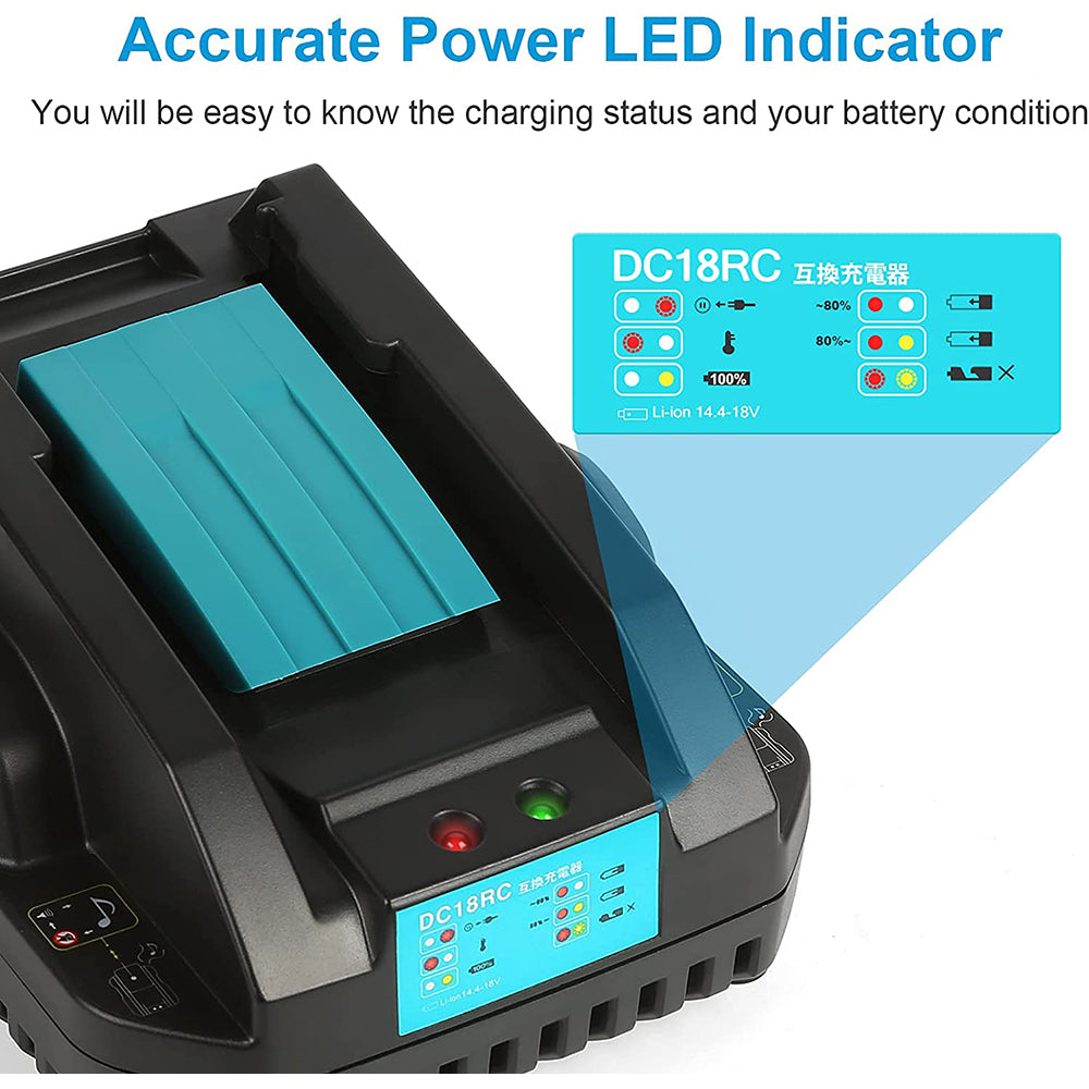 Carregador de Substituição DC18RC para Bateria de Lítio Makita 14,4V-18V Compatível com BL1815 BL1830 BL1840 BL1850