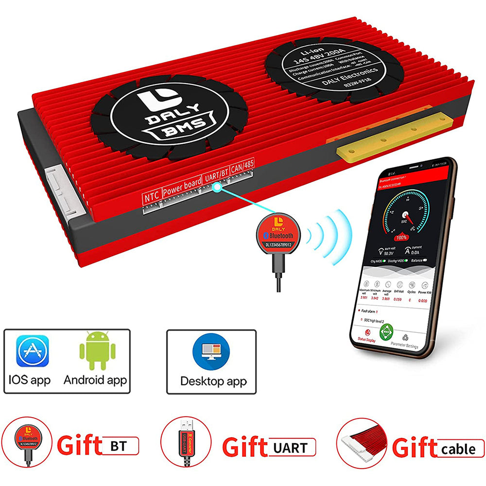 Daly smart bms Li-ion 14S 48V 200A placa BMS bluetooth 32130221