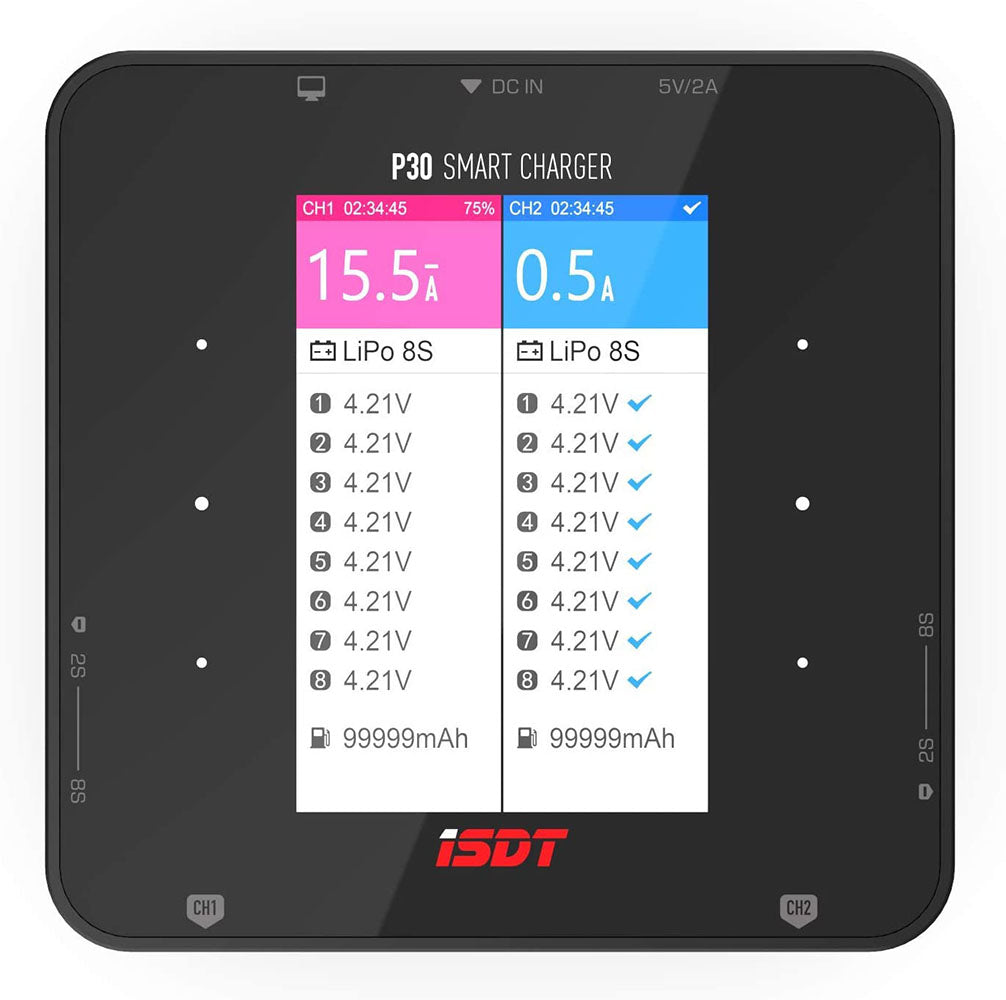 P30 1000WX2 30AX2 ISDT Power Dual Channel Bluetooth BattGo Lipo Smart Battery Balance Charger for 1-8S Li-ion NiCd NiMH