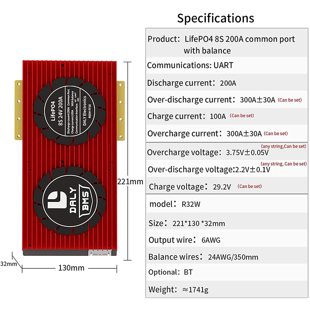 Daly smart bms Lifepo4 8S 24V 200A bluetooth BMS board 32130221