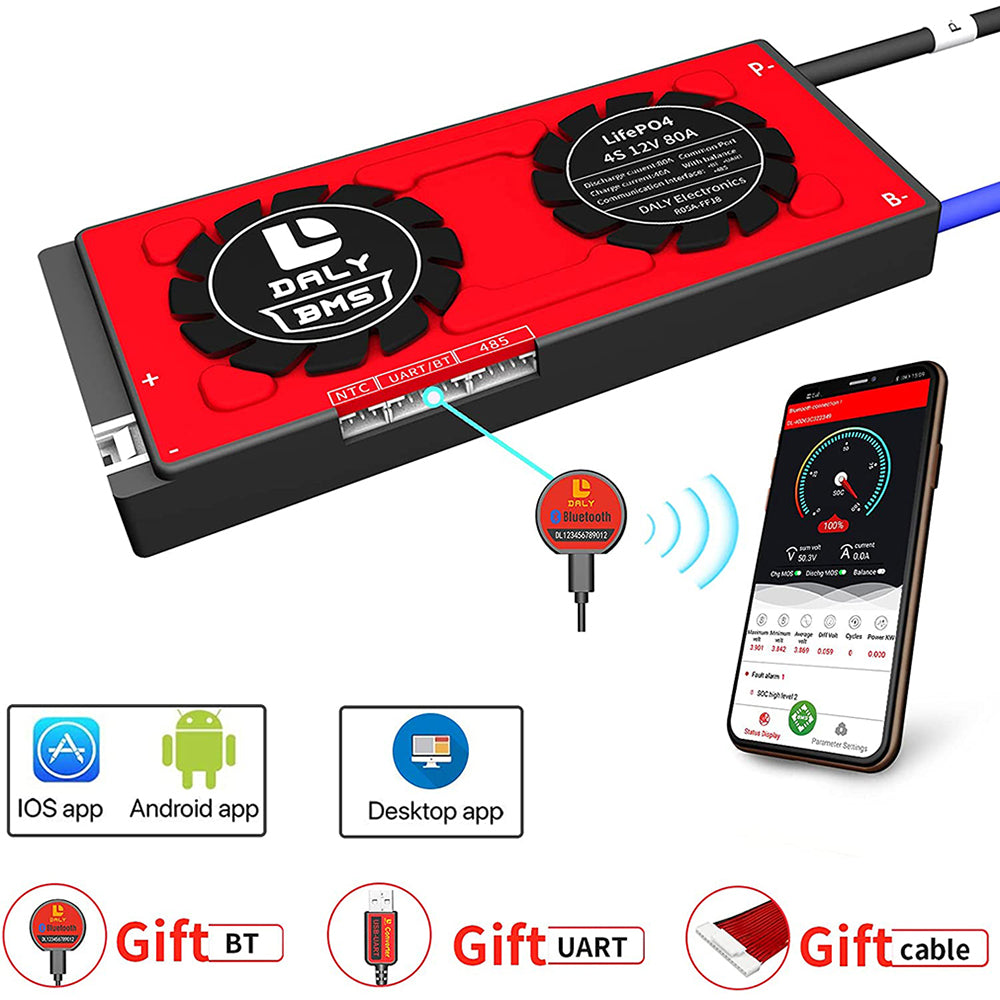 Carte BMS Bluetooth Daly Smart BMS Lifepo4 4S 12V 80A 19 66 150