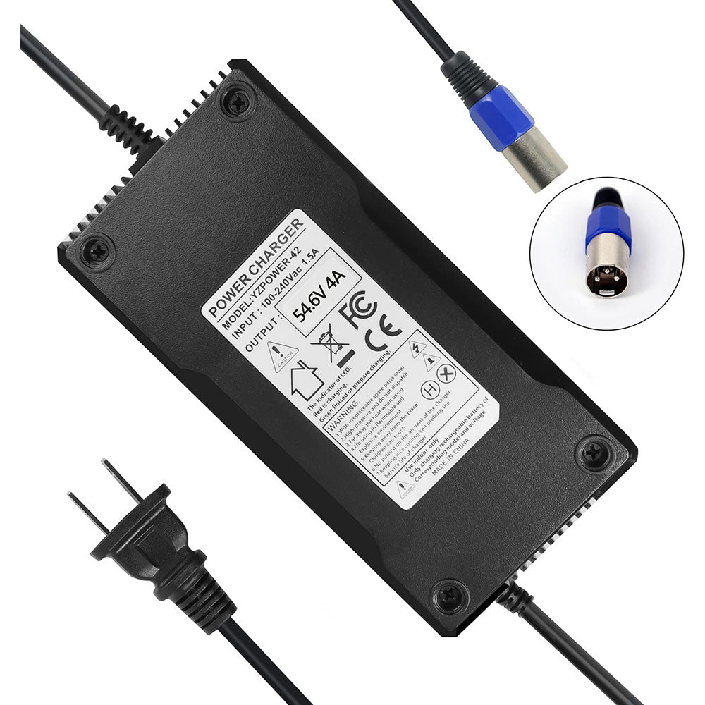 Adaptateur secteur 54,6 V 4 A pour vélo électrique, scooter de mobilité, chargeur de batterie au lithium 48 V, connecteur XLR à 3 broches