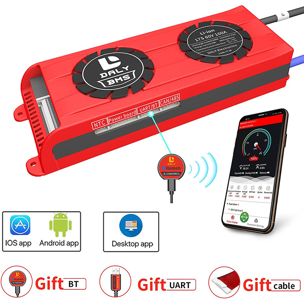 Daly Smart BMS Li-ion 17S 60V 100A Bluetooth BMS FAN Board 33 65 184