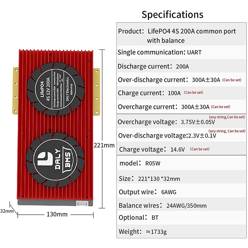 Daly Smart BMS Lifepo4 4S 12V 200A Bluetooth BMS Board 32130221