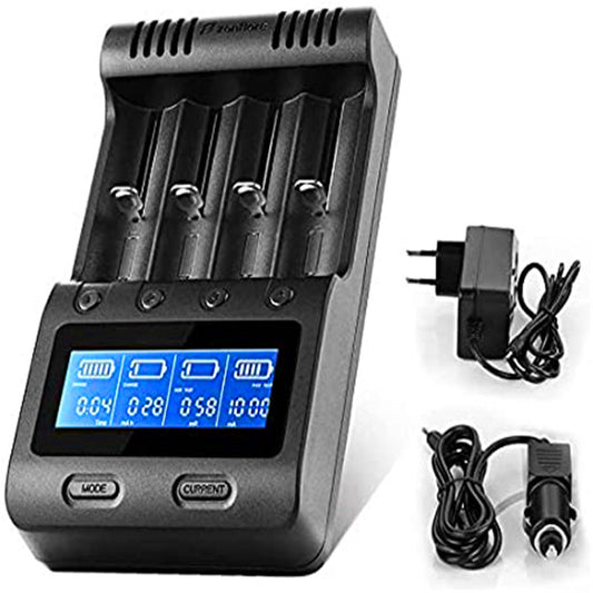 18650 Oplader, Batterij Oplader met 4 Sleuven, LCD-display, USB-apparaten voor Oplaadbare Batterijen Li-ion, NI-MH, NI-Cd A, AA, AAA