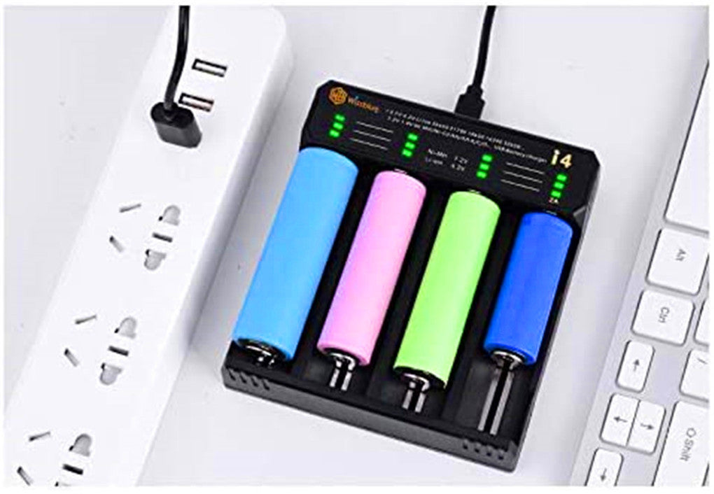 18650 battery charger 4 port, 3.7 V / 1.5 V 2 A quick charger RCR123A, NI MH NI Cd A AA AAA