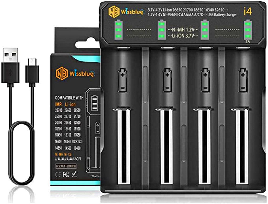 18650 battery charger 4 port, 3.7 V / 1.5 V 2 A quick charger RCR123A, NI MH NI Cd A AA AAA