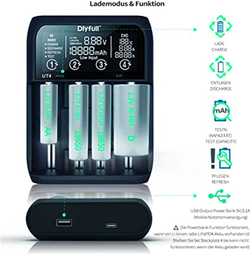 UT4 universal battery charger Battery charger for Li-Ion / IMR / INR / battery NI-MH / NI-Cd A AA AAA AAAA C SC D LiFePO4 battery