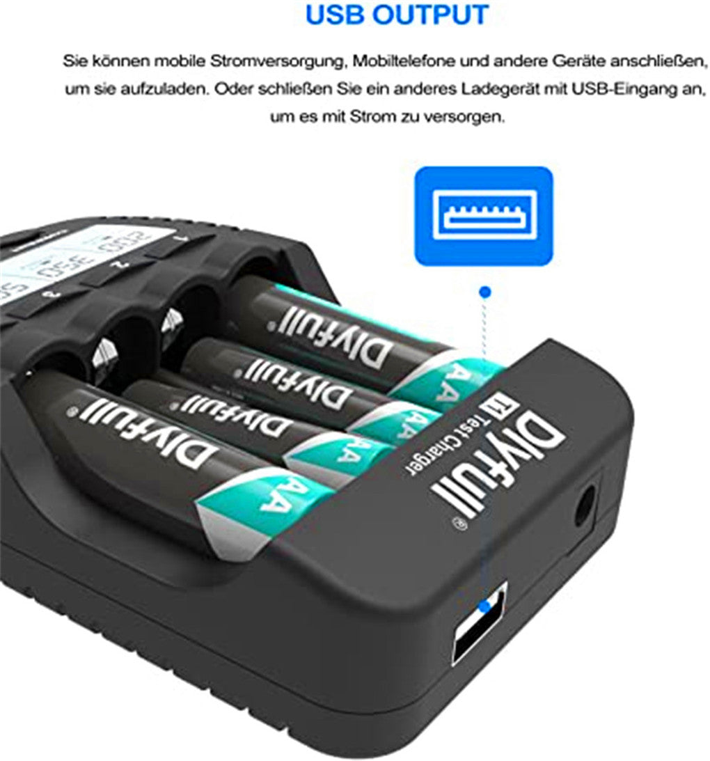 Chargeur de piles AA Chargeur de piles AAA avec écran LCD Port de charge USB et mode de charge, décharge, test, maintenance