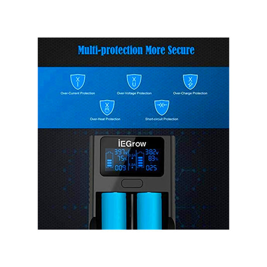 18650 Batterij Oplader, LCD Batterij Oplader met USB Aansluiting, 3.7 V Li-Ion Batterij, 2 Sleuven