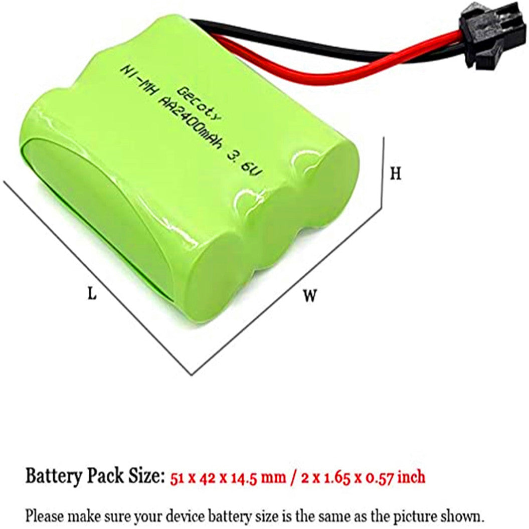 3.6V 배터리 팩, Ni-MH AA 배터리, 2400mAh 충전식 배터리, 원격 제어 장난감용