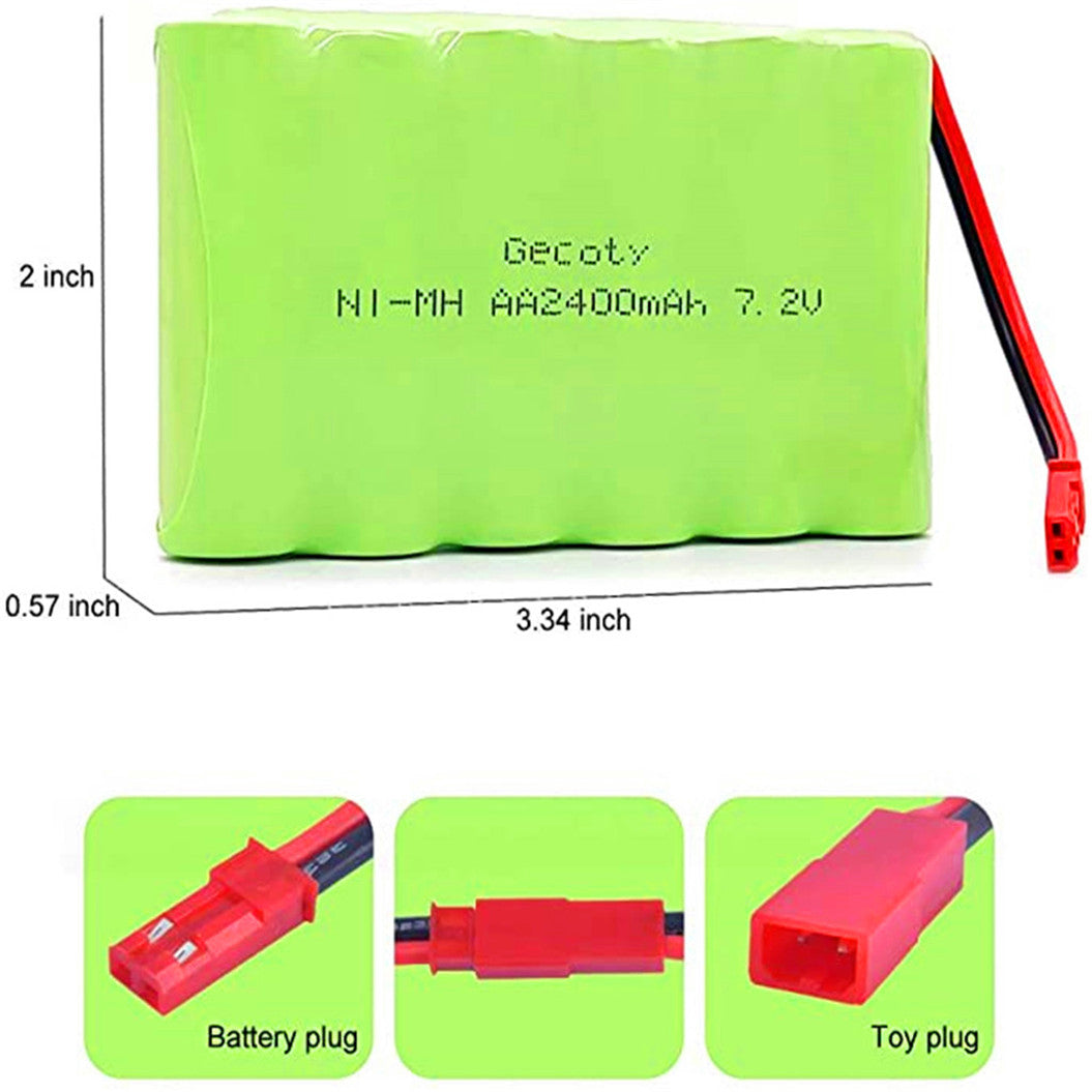 7.2V 2400mAh rechargeable NI-MH AA battery pack with charging cable (JST plug)